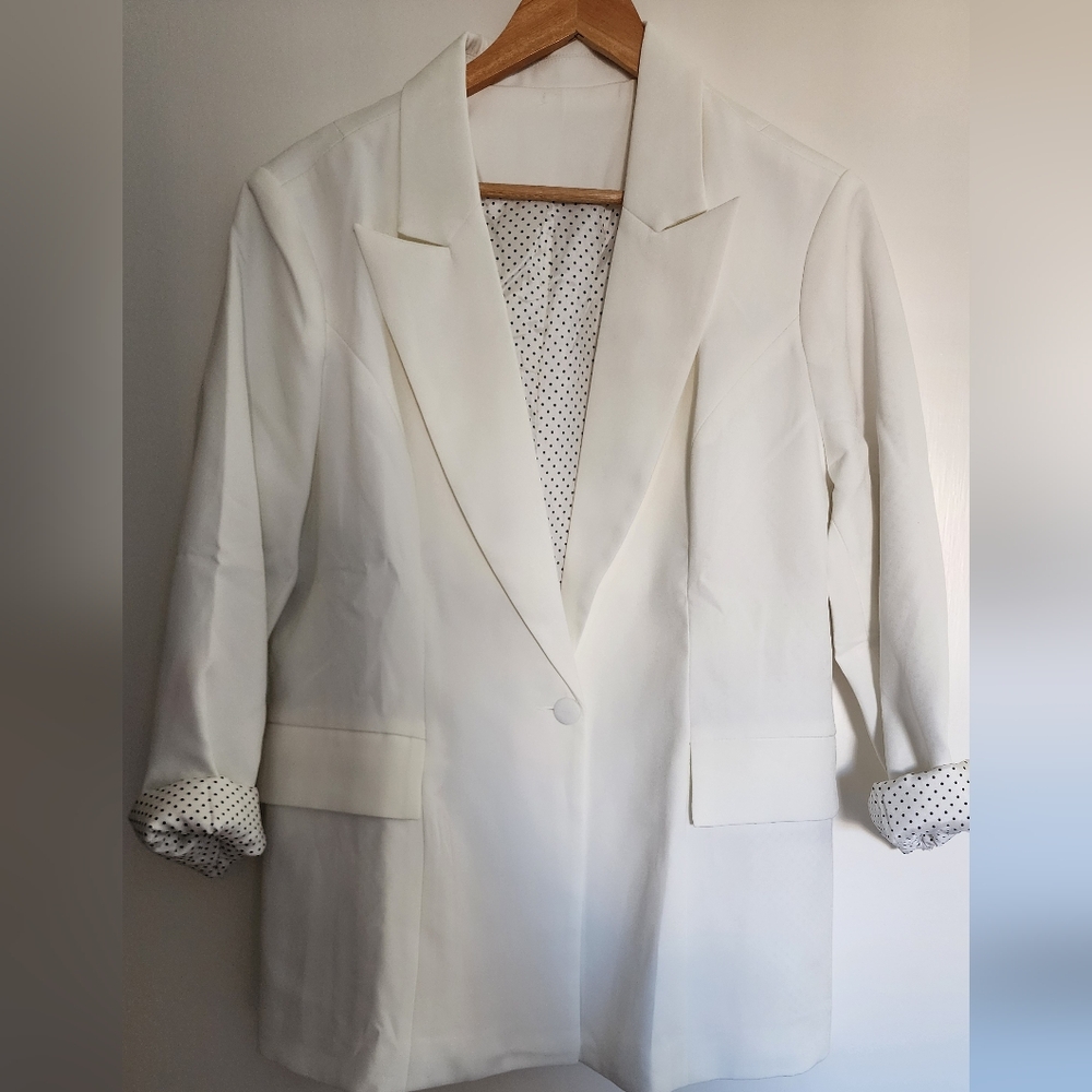 NWoT White Blazer with polka dot lining